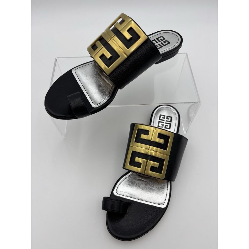 Authentic Givenchy Toe Ring Flat Sandal Black Lea… - image 2
